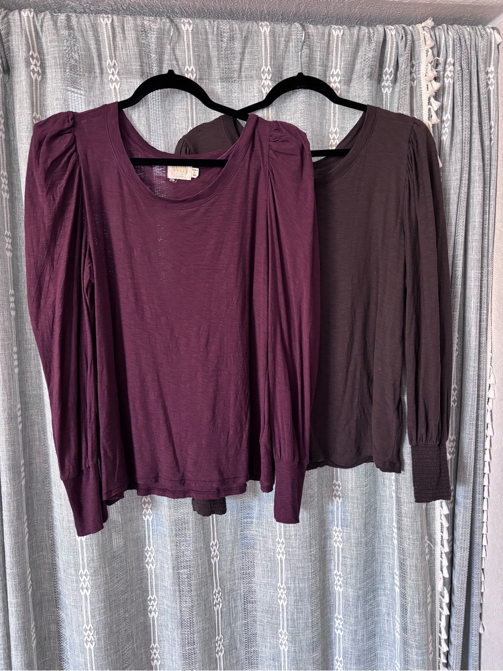 Nation LTD Bundle of 2 Puff Shoulder Long Sleeve Top in Plum & Brown